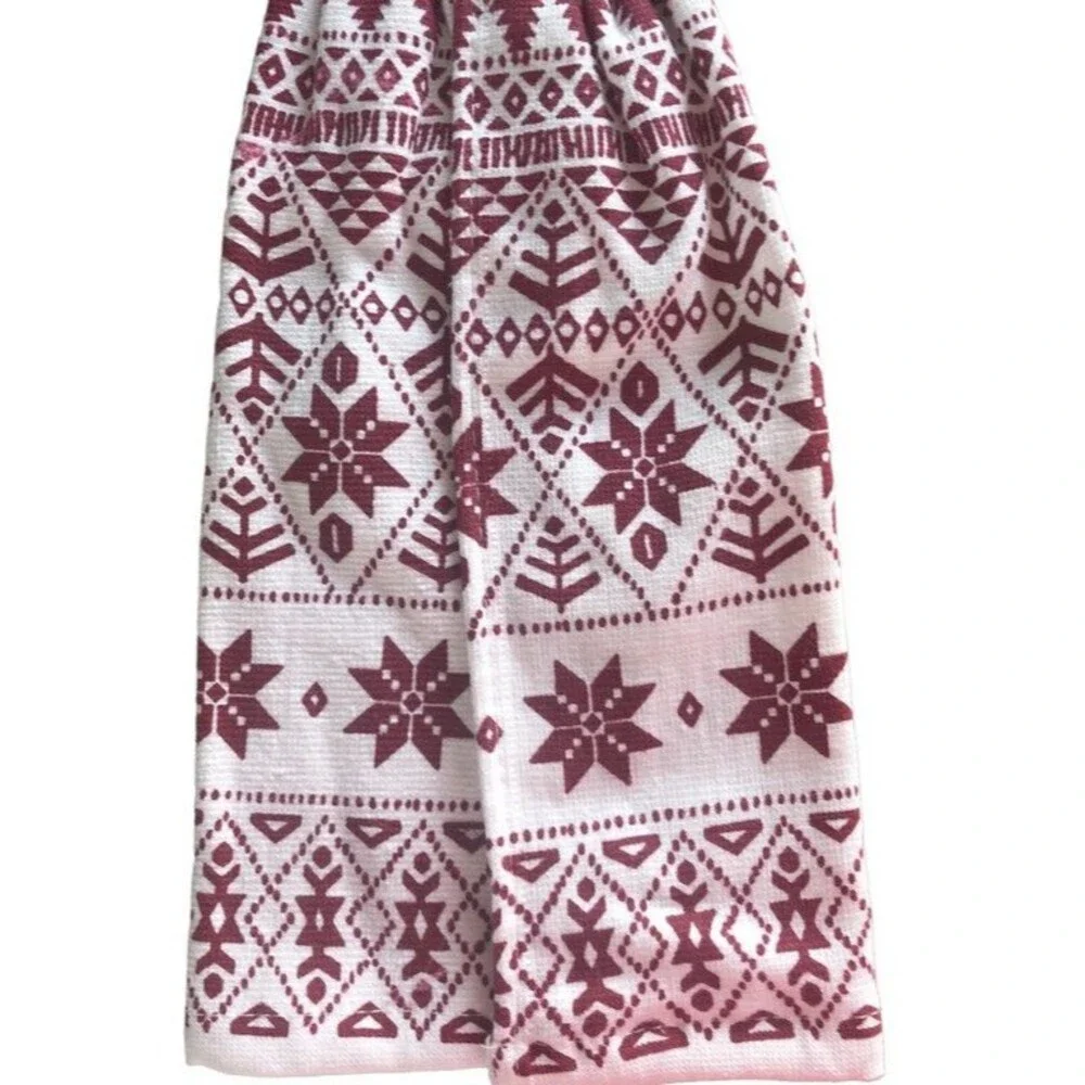Christmas Hanging Dish Towel Log Cabin Button Tie Home for the Holidays Set of 2